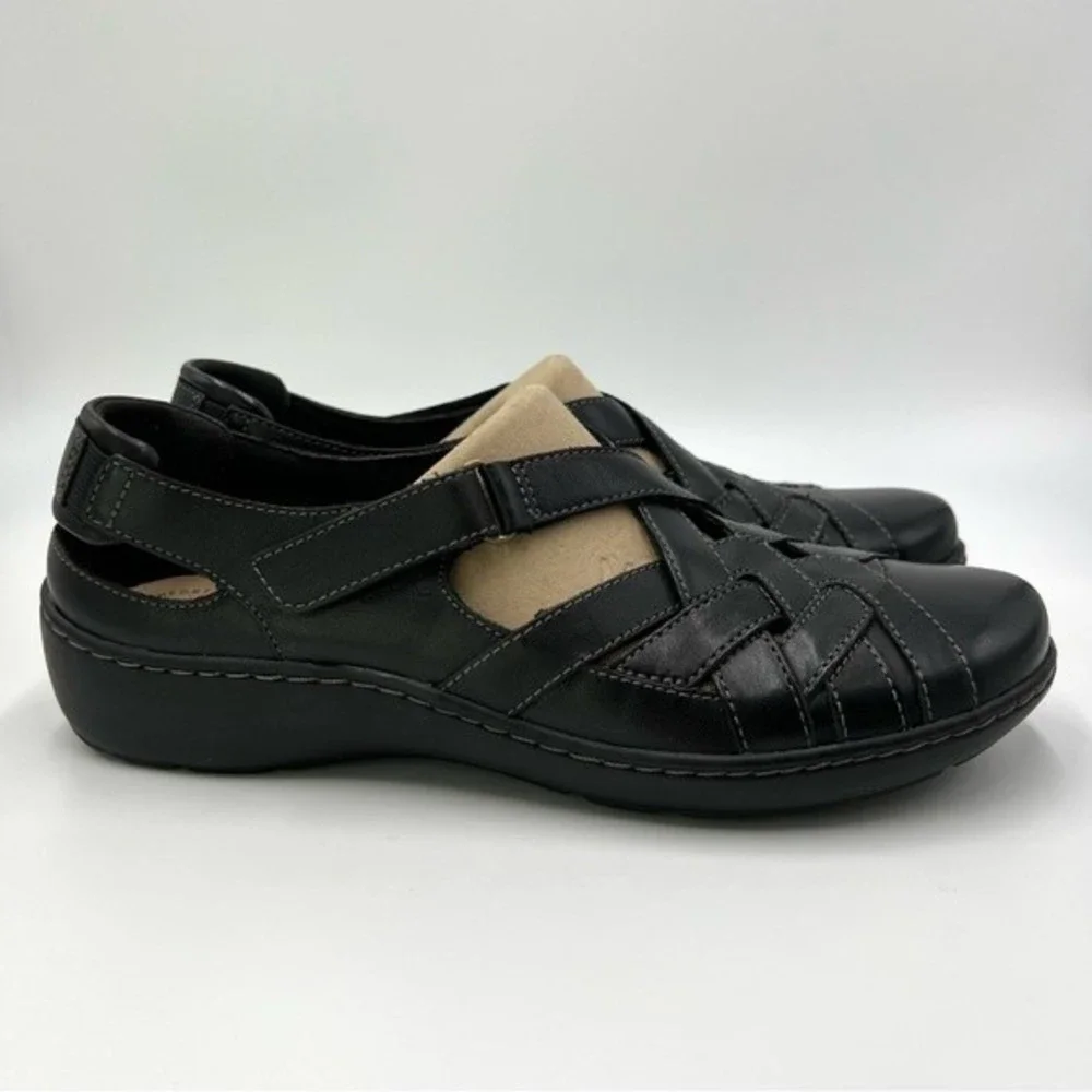 Clarks Size 9 Cora Dream Black Leather Fisherman Style Casual‎ Comfort Shoes